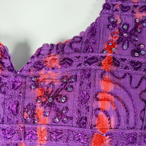 Krishma Top Women Plus Size Purple Red Tie Dye Embroidery Sequins Scalloped Trim - Picture 3 of 11
